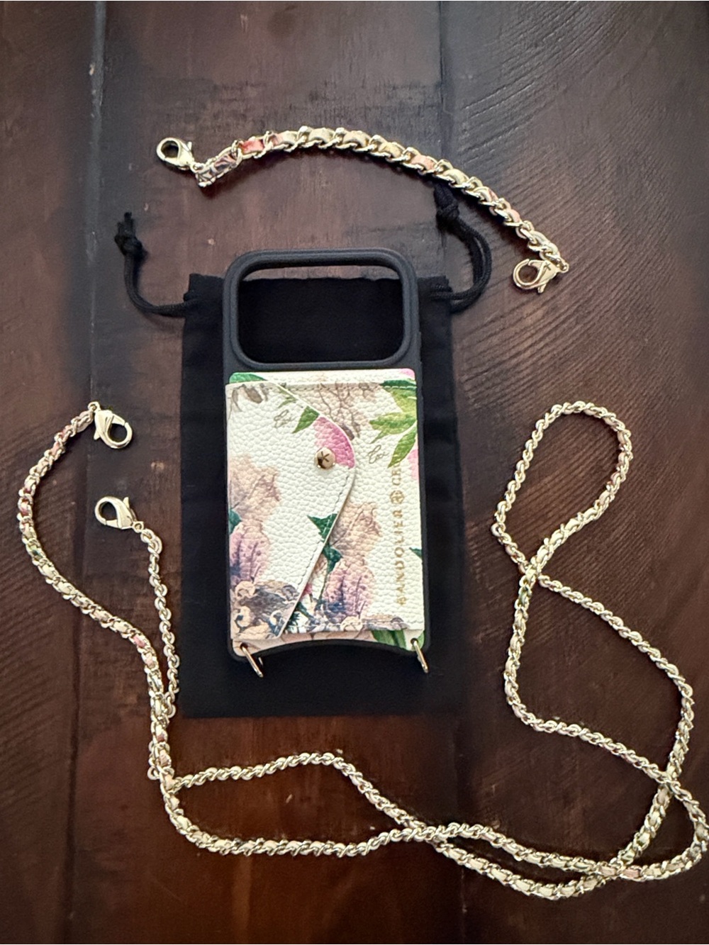 🌸 Bandolier iPhone 17 Pro Floral Pink Cardholder Phone Case with Gold Chain